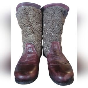 Free People Bunker Women's Burgundy Sara Sun Crochet Slouchy Leather Lace Boots